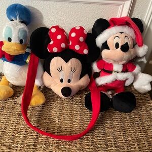 Disney Plush Trio with Red Minnie Pouch Purse Mickey & Donald Plush Animals